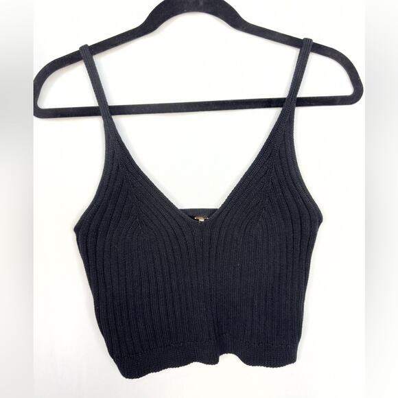 Free People Cropped Sweater Knit Corset Detail Swit Cami Black Cotton Size Small - Picture 3 of 7